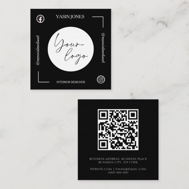 Unique Black and White QR Code Square Business Card (Front/Back)