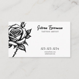Unique Black and White Rose Tattoo Artist Business Card