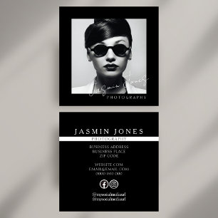Unique Black and White Social Media Photo Square Business Card