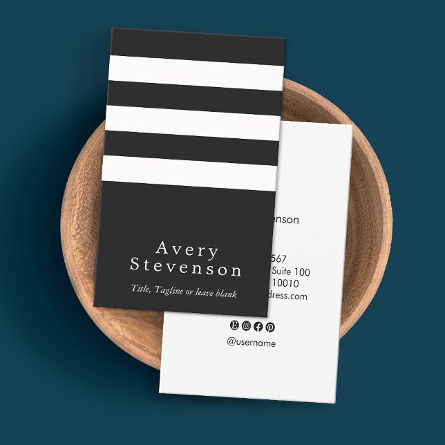 Unique Black and White Striped Modern Vertical Hip Business Card (Creator Uploaded)