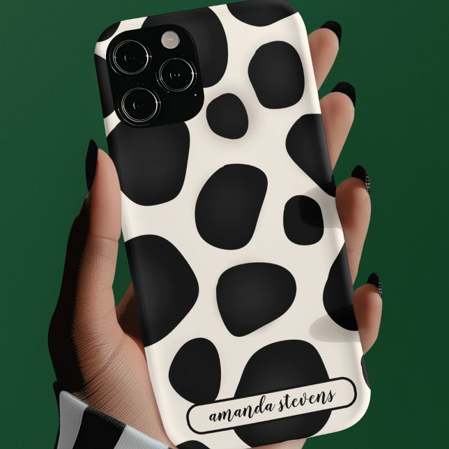 Unique Black & Beige Spots Pattern Name Typography iPhone Case (Creator Uploaded)