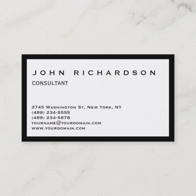 Unique Black Border White Personal Business Card (Front)