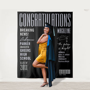 Unique Black Congratulations Grad Magazine Welcome Tapestry