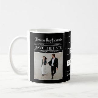 Unique Black Custom Newspaper Save the Date Coffee Mug