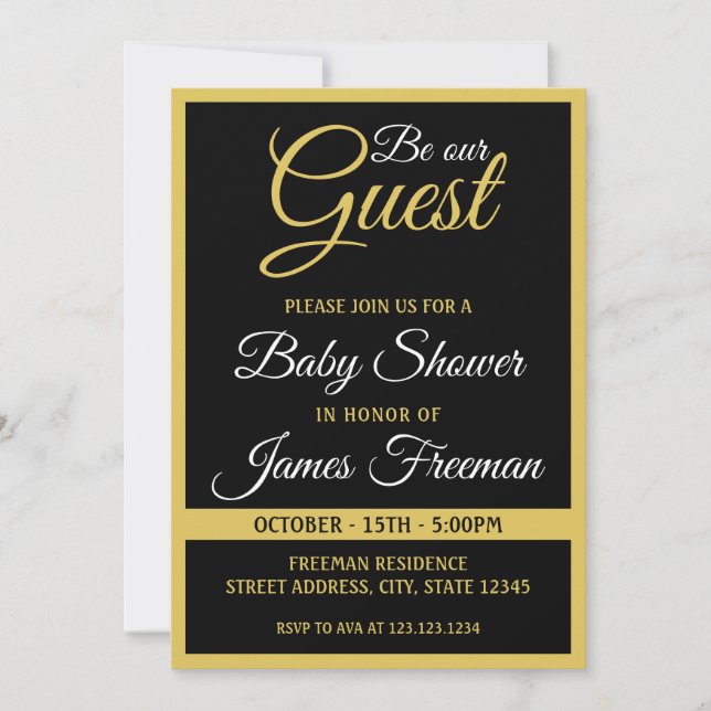 Unique Black & Gold Baby Shower Invitation (Front)