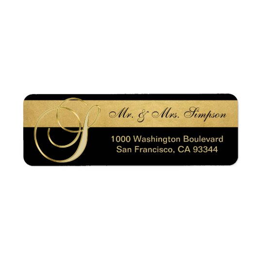 Unique Black Gold Foil Monogram Letter 'S' Return Return Address Label