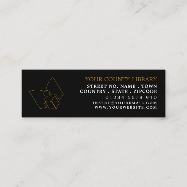 Unique Black & Gold Library Bookmark Business Card (Front)