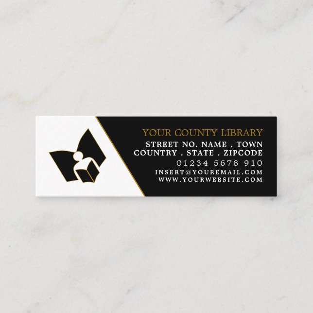 Unique Black & Gold Library Bookmark Business Card (Front)