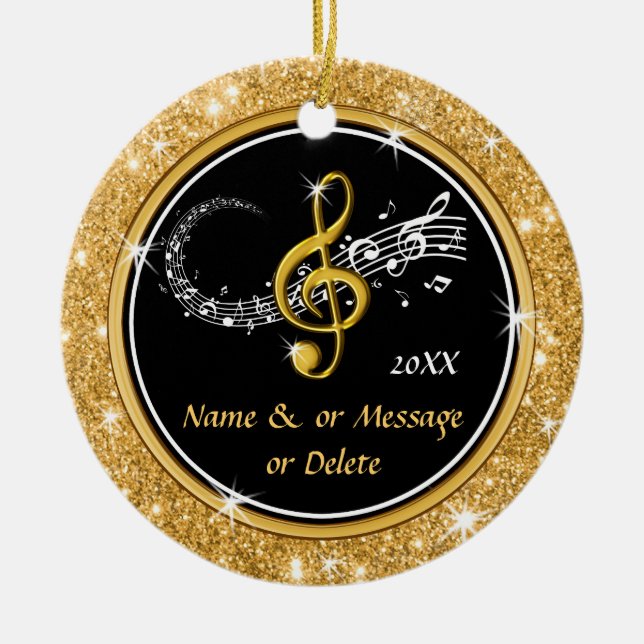 Unique Black Gold Music Themed Christmas Ornaments (Front)
