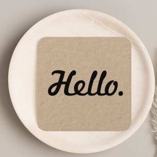 Unique Black Hello Typography Clean Rustic Craft Square Business Card