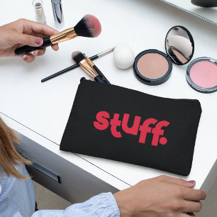 Unique Black & Hot Red Stuff Typography Makeup Accessory Pouch