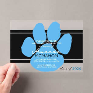 Unique Black & Light Blue Graduation Pawprint Acrylic Invitations