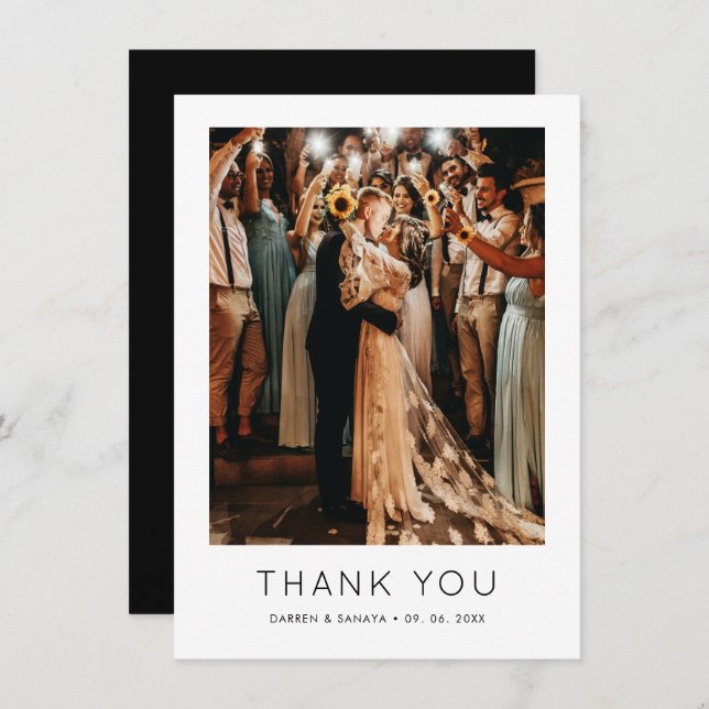 Unique Black Photo QR Code Wedding Thank You Card (Front/Back)