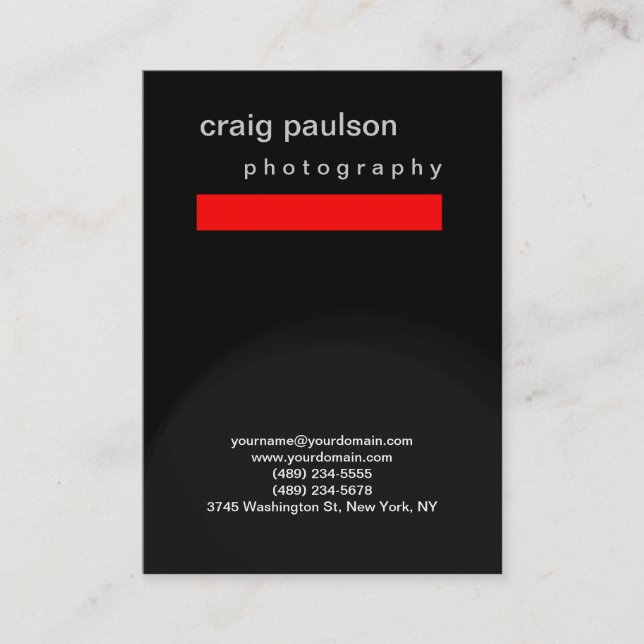 Unique Black Red Grey Photography Business Card (Front)