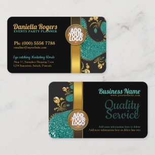 Unique Black Teal Gold Stylish Sparkle Business Card