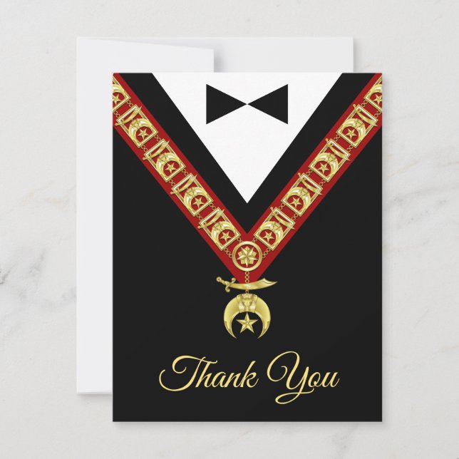 Unique Black Tuxedo Gold and Red Shriner Jewel Thank You Card (Front)
