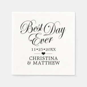 Unique Black & White BEST DAY EVER Wedding Napkin