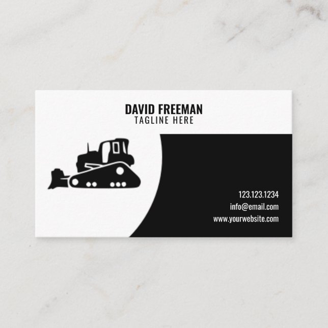 Unique Black & White Construction Bulldozer Business Card (Front)