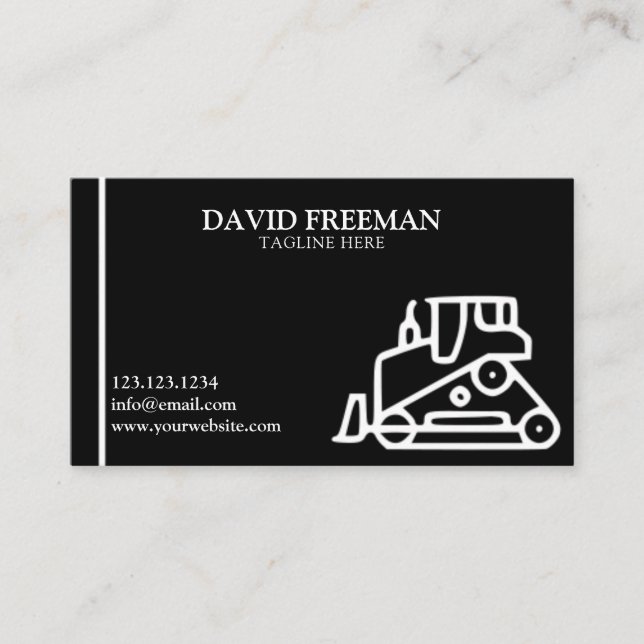Unique Black & White Construction Bulldozer Business Card (Front)