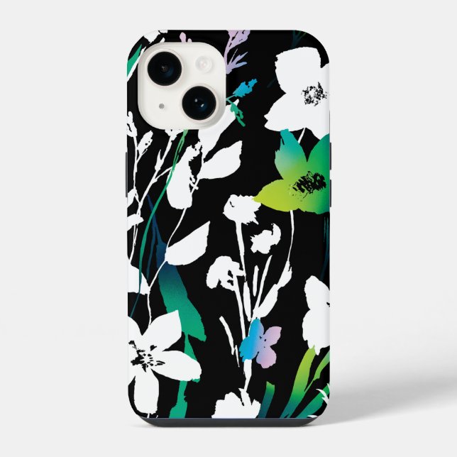 Unique Black & White Floral & Bright Colour Accent iPhone Case (Back)