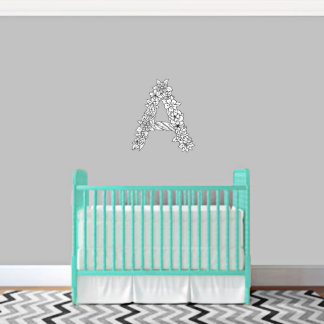 Unique Black & White Floral Monogram M Wall Decal