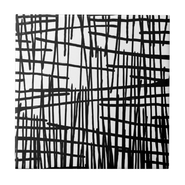 Unique black white hand painted paint drips tile (Front)