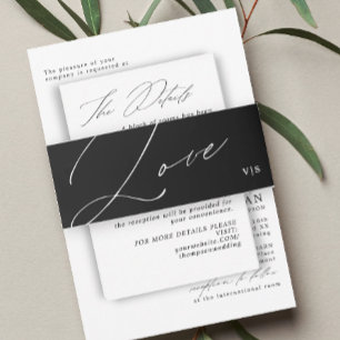 Unique Black White Love Monogram Wedding Invitation Belly Band