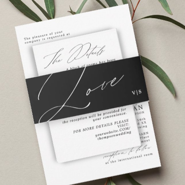 Unique Black White Love Monogram Wedding Invitation Belly Band (Creator Uploaded)