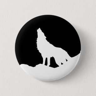 Unique Black & White Pop Art Wolf Silhouette 6 Cm Round Badge