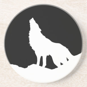 Unique Black & White Pop Art Wolf Silhouette Coaster