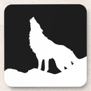 Unique Black & White Pop Art Wolf Silhouette Coaster