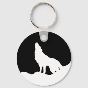 Unique Black & White Pop Art Wolf Silhouette Key Ring