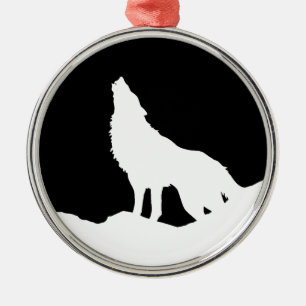 Unique Black & White Pop Art Wolf Silhouette Metal Tree Decoration