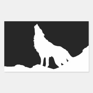Unique Black & White Pop Art Wolf Silhouette Rectangular Sticker