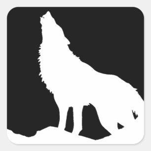 Unique Black & White Pop Art Wolf Silhouette Square Sticker