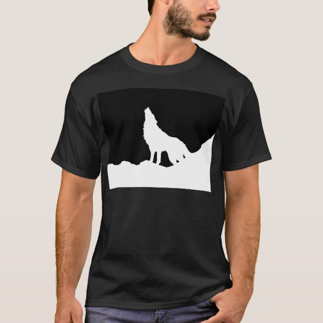 Unique Black & White Pop Art Wolf Silhouette T-Shirt (Front)