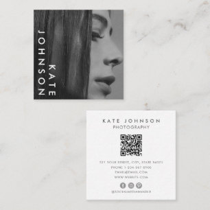 Unique Black White Professional Photo QR Code Square Business Card