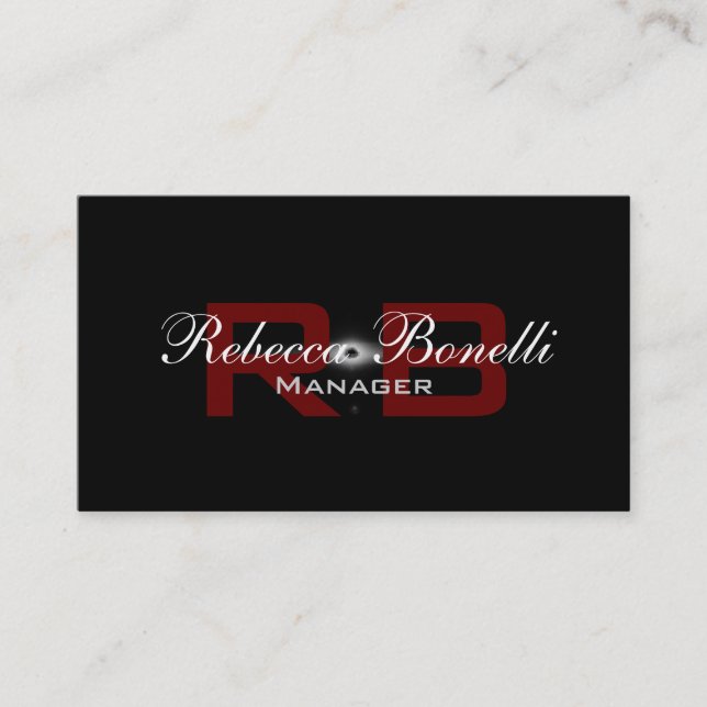 Unique Black White Red Monogram Business Card (Front)