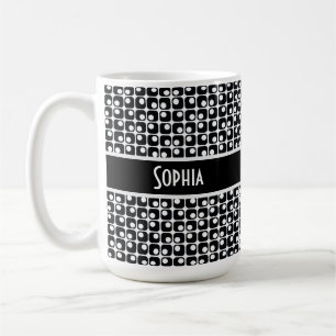 Unique Black & White Retro Pattern Personalised Coffee Mug