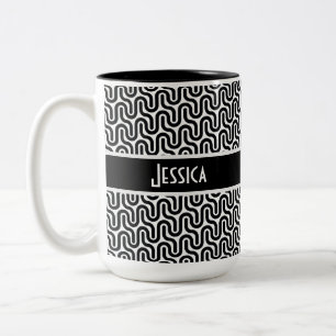 Unique Black & White Retro Pattern Personalised Two-Tone Coffee Mug