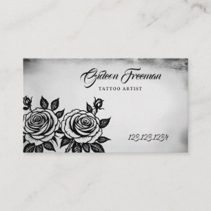 Unique Black & White Roses Tattoo Artist Business Card