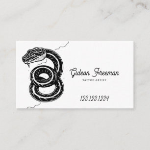 Unique Black & White Snake Tattoo Artist Business Card
