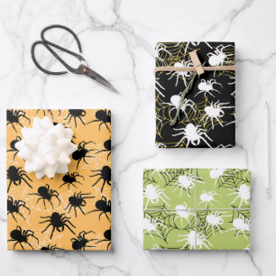 Unique Black White Spider & Spider Web Pattern Wrapping Paper Sheet