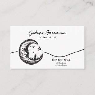 Unique Black & White Stars Moon Tattoo Artist Business Card