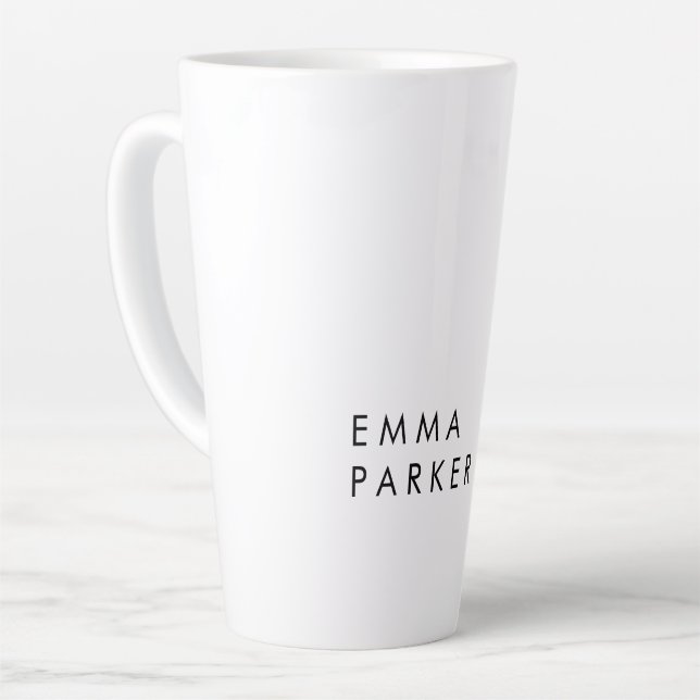 Unique Black White Trendy Add Your Name Latte Mug (Left Angle)