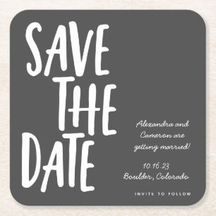 Unique Black White Wedding Save The Date Square Paper Coaster