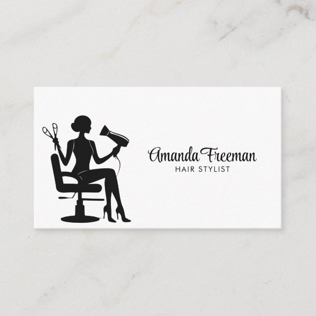 Unique Black & White Woman Hairdresser Business Card (Front)