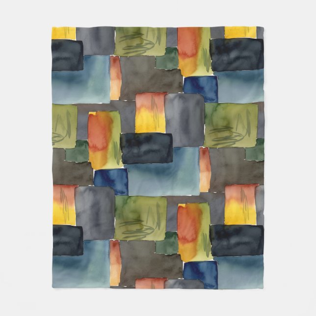 Unique blocked colors seamless pattern fleece blanket (Front)