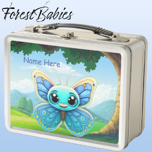 Unique Blue Butterfly Kids Nature Animal Graphic Metal Lunch Box