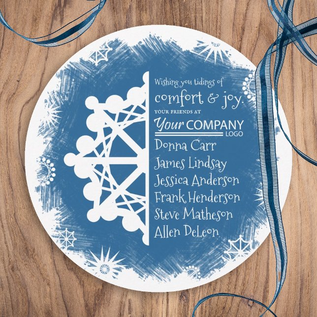 Unique Blue Company Holiday Greeting Card (winter blue company holiday card, blue business logo christmas greeting card blue white snowflake)